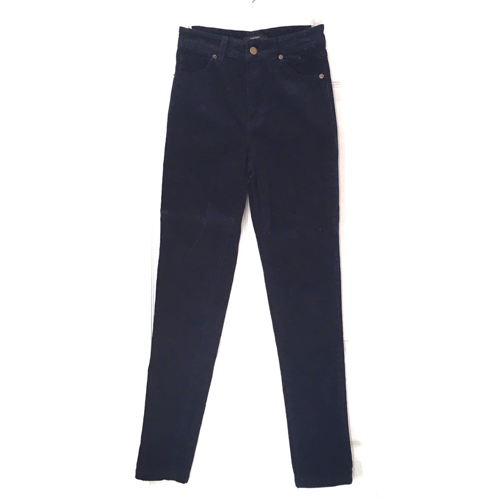 Navy Blue high Rise Corduroy Skinny Ribbed Jeans - Picture 2 of 4